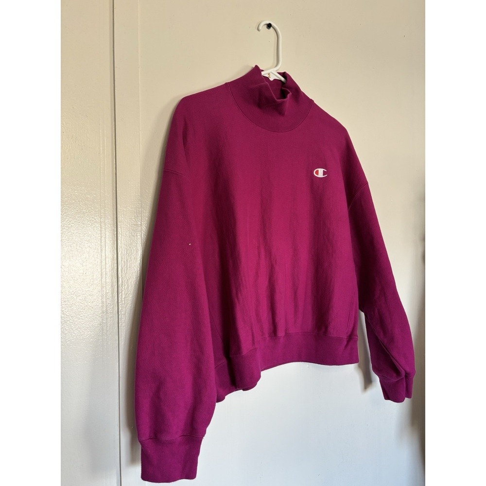 magenta Champion women's Reverse Weave mock neck cropped sweatshirt Medium - Picture 2 of 11